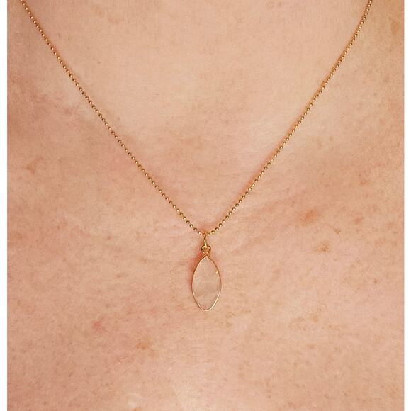 Bezel Clear Faceted Quartz Marquise Necklace Pendant Gold Filled Bead Chain - Picture 4 of 6